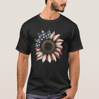 Amerikanische Flagge Patriotische Sonnenblume 4. J T-Shirt