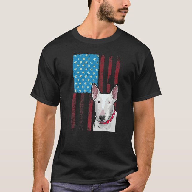 Amerikanische Flagge Patriotischer Hund Bull Terri T-Shirt (Vorderseite)