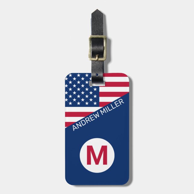 Amerikanische Flagge Personalisiert modernes Reise Gepäckanhänger (Vorderseite vertikal)