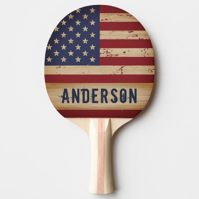 Amerikanische Flagge Personalisiert rustikales Hol Tischtennis Schläger (Vorderseite)