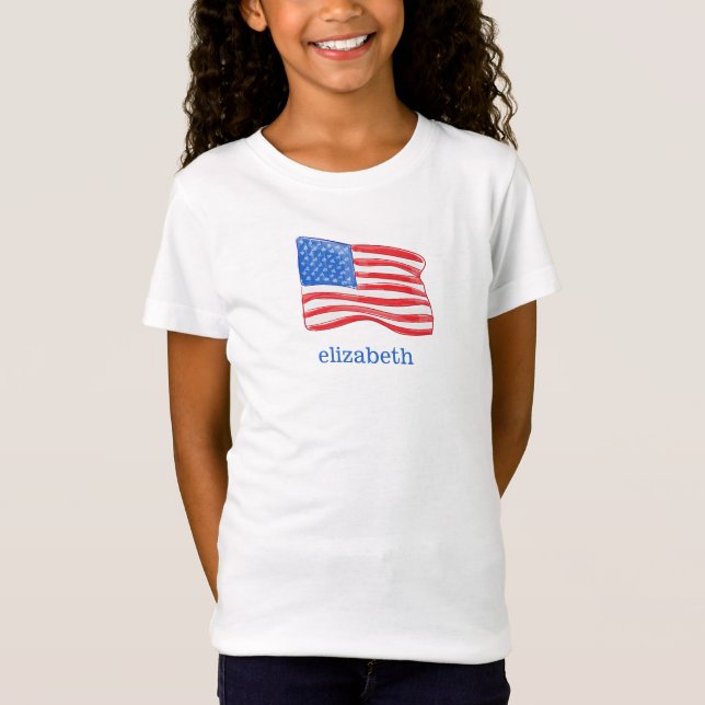 Amerikanische Flagge Personalisiertes Mädchen T-Shirt (Vorderseite)