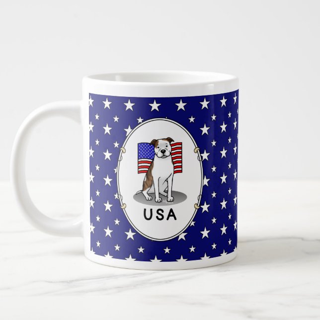 Amerikanische Flagge Pit Bull (lt brindle white 3) Jumbo-Tasse (Links)