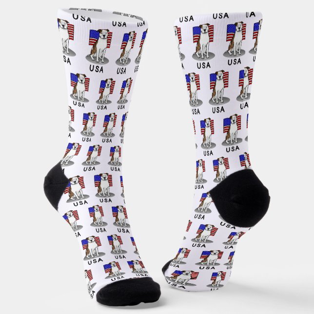 Amerikanische Flagge Pit Bull (lt brindle white 3) Socken (Gewinkelt)