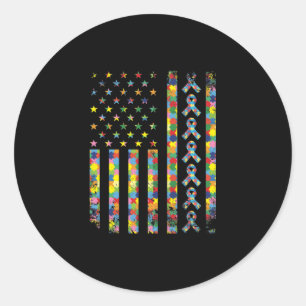 Amerikanische Flagge Puzzle Piece Ribbon Cool Auti Runder Aufkleber