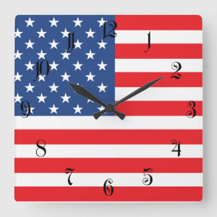 Amerikanische Flagge Quadratische Wanduhr