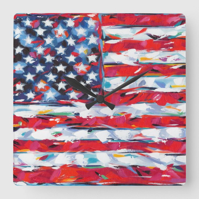 Amerikanische Flagge Quadratische Wanduhr (Vorderseite)