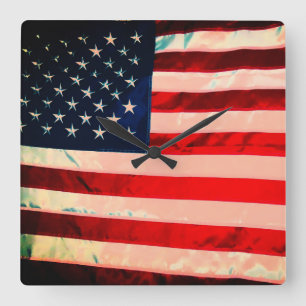 Amerikanische Flagge Quadratische Wanduhr