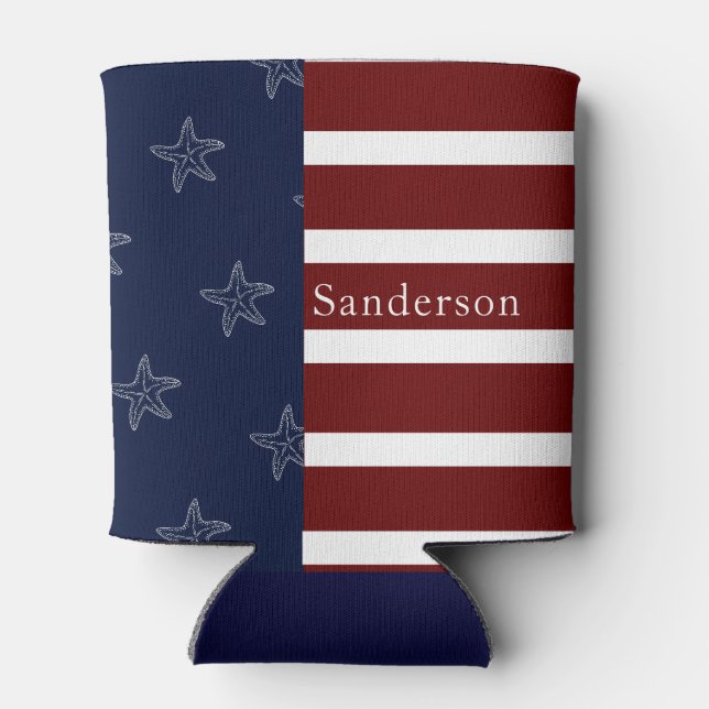 Amerikanische Flagge Red White Blue Starfish: Dosenkühler (Rückseite)