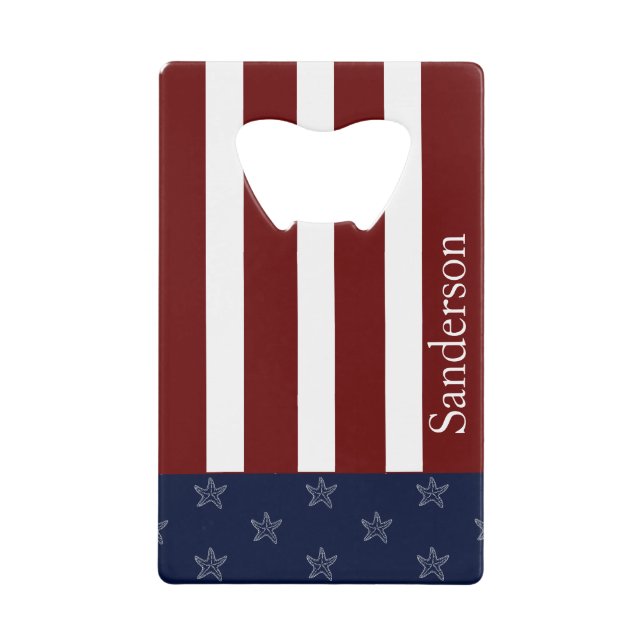 Amerikanische Flagge Red White Blue Starfish Geldbeutel Flaschenöffner (Vorderseite)