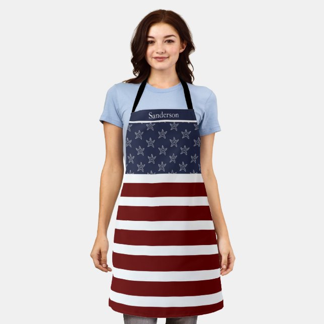 Amerikanische Flagge Red White Blue Starfish Schürze (Getragen)
