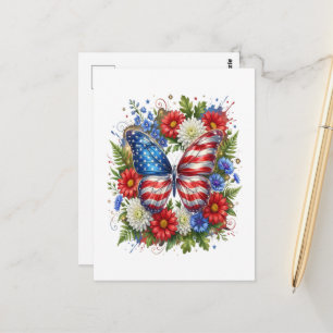 Amerikanische Flagge Rot Weiß Blau Schmetterling F Postkarte