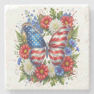 Amerikanische Flagge Rot Weiß Blau Schmetterling F Steinuntersetzer
