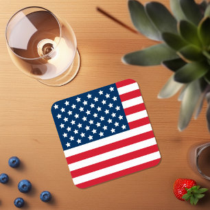 Amerikanische Flagge Rot Weiß und Blau Patriotisch Rechteckiger Pappuntersetzer