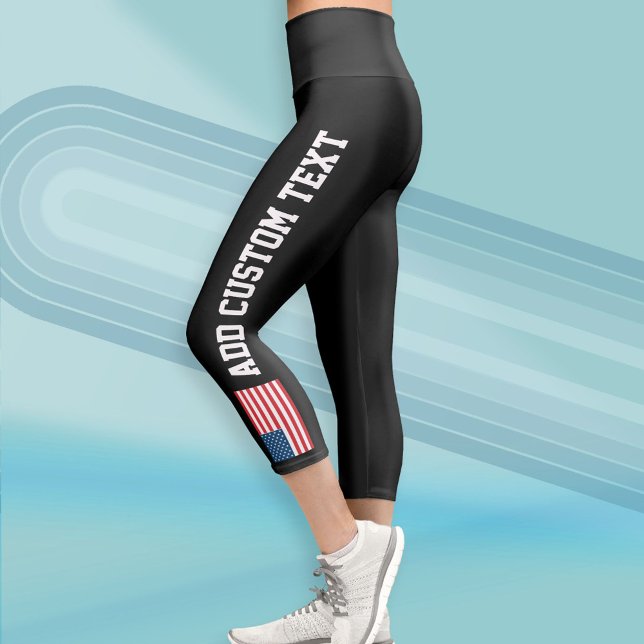 Amerikanische Flagge Roter weißer, feiner Text Capri Leggings (Custom Leggings)
