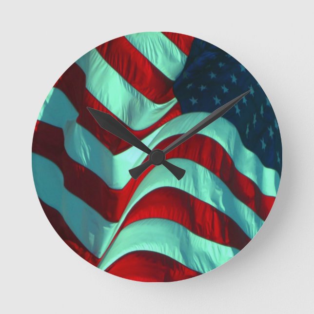 Amerikanische Flagge Runde Wanduhr (Vorderseite)