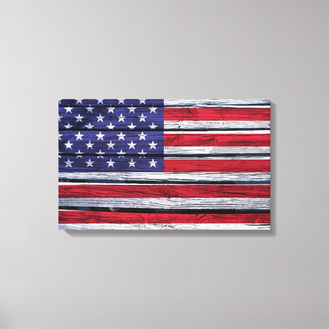 Amerikanische Flagge Rustikales Holz Leinwanddruck (Vorderseite)