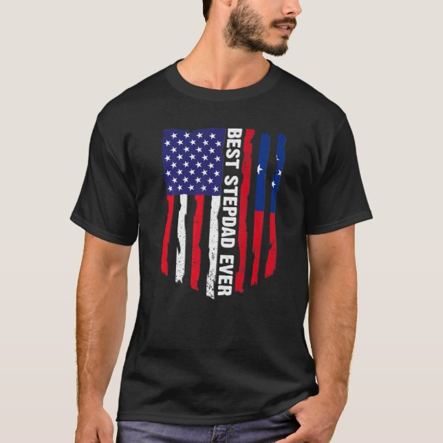 Amerikanische Flagge & Samoa Flagge Beste Stepdad  T-Shirt (Vorderseite)