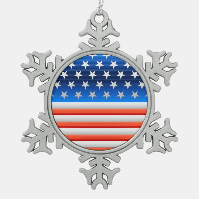 Amerikanische Flagge Schneeflocken Zinn-Ornament (Vorderseite)