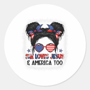 Amerikanische Flagge Sie Liebe Jesus und Amerika z Runder Aufkleber