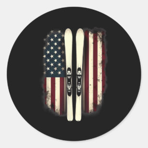 Amerikanische Flagge Skifahrer _4 Runder Aufkleber