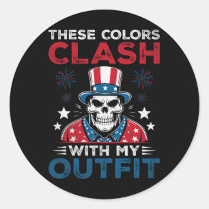Amerikanische Flagge Skull Patriot Skeletto Unabhä Runder Aufkleber