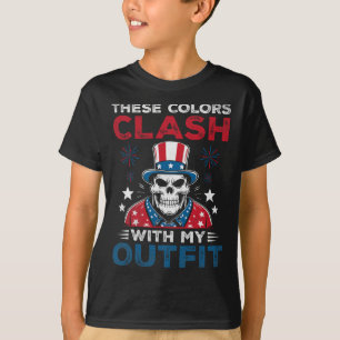 Amerikanische Flagge Skull Patriot Skeletto Unabhä T-Shirt