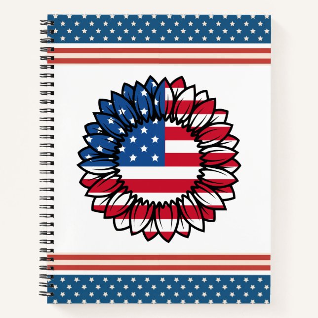 Amerikanische Flagge Sonnenblume-32222 Notizbuch (Vorderseite)
