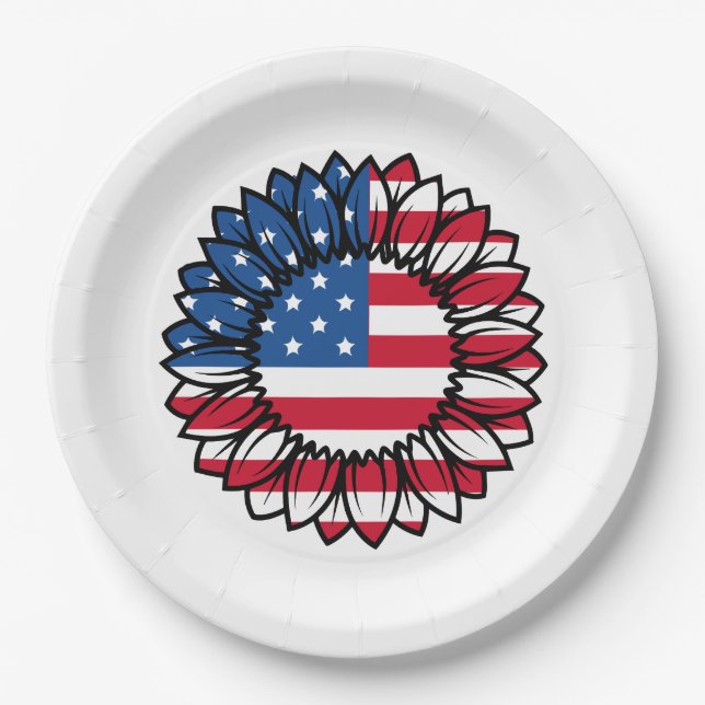 Amerikanische Flagge Sonnenblume-32222 Pappteller (Vorderseite)