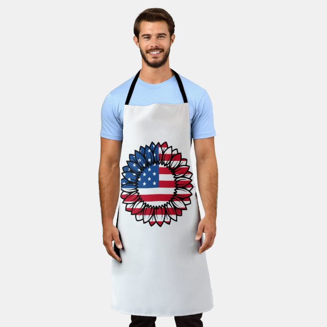 Amerikanische Flagge Sonnenblume-32222 Schürze (Getragen)