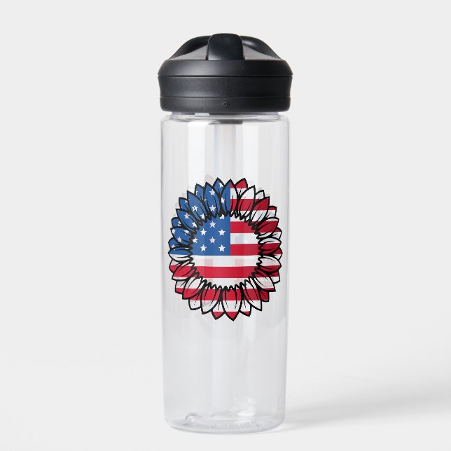 Amerikanische Flagge Sonnenblume-32222 Trinkflasche (Vorderseite)