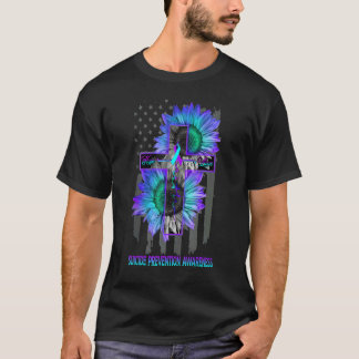 Amerikanische Flagge Sonnenblume Christliches Kreu T-Shirt