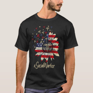 Amerikanische Flagge Sonnenblume Der Sozialarbeite T-Shirt