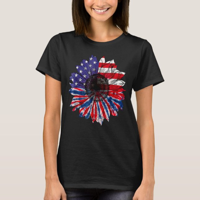 Amerikanische Flagge Sonnenblume Gefärbte Krawatte T-Shirt (Vorderseite)