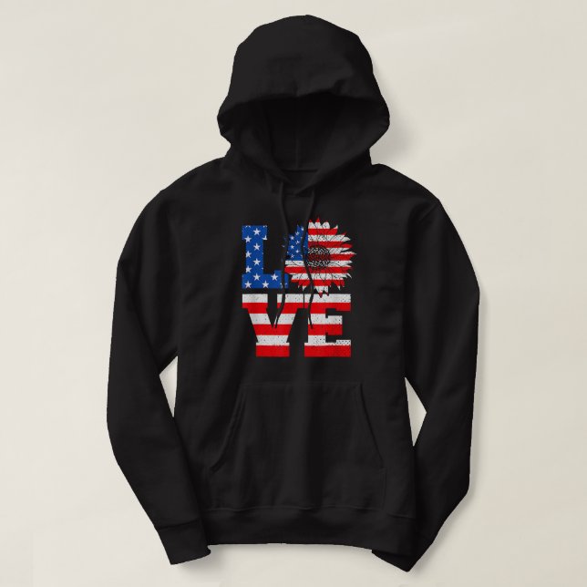 Amerikanische Flagge Sonnenblume Liebe 4. Juli Ind Hoodie (Design vorne)