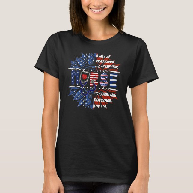 Amerikanische Flagge Sonnenblumen Krankenversicher T-Shirt (Vorderseite)