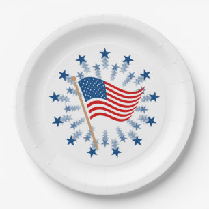 Amerikanische Flagge Sternenexplosion Feuerwerk 4. Pappteller