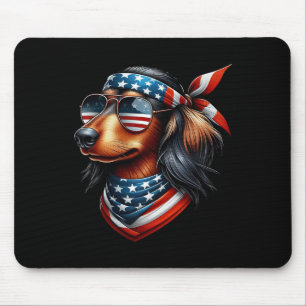 Amerikanische Flagge Sungles 4. Juli Dackel Mousepad