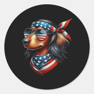 Amerikanische Flagge Sungles 4. Juli Dackel Runder Aufkleber
