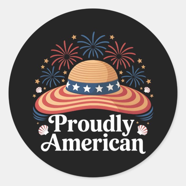 Amerikanische Flagge Sunhat - stolz amerikanisch Runder Aufkleber (Vorderseite)