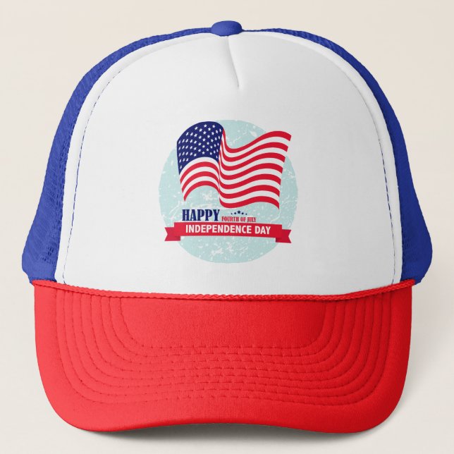 Amerikanische Flagge über Blauer Globe Truckerkappe (Vorderseite)