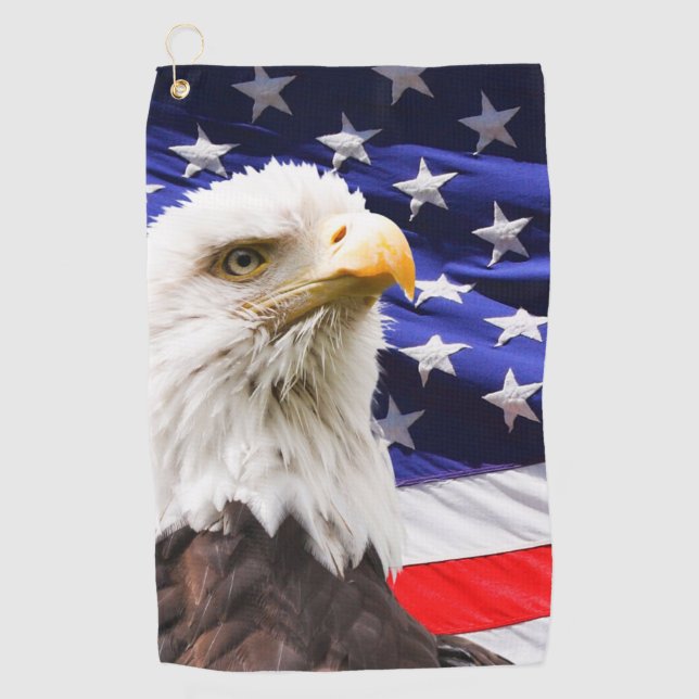 Amerikanische Flagge und Adler Golfhandtuch (Vorderseite)