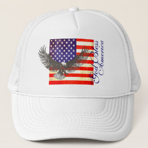 Amerikanische Flagge und Adler Gott segnen Amerika Truckerkappe