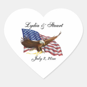 Amerikanische Flagge und Adler Herz-Aufkleber