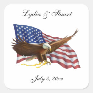 Amerikanische Flagge und Adler Quadratischer Aufkleber