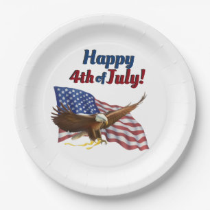Amerikanische Flagge und Adler zum 4. Juli Pappteller