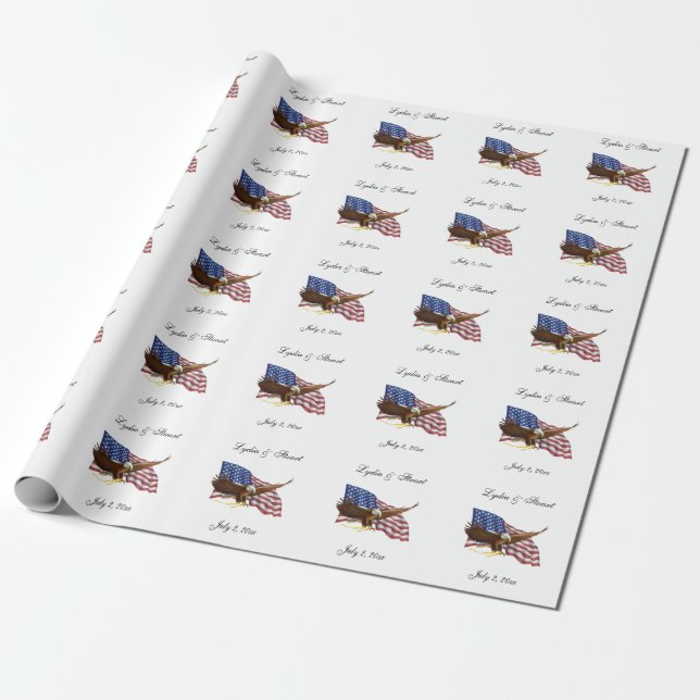 Amerikanische Flagge und Adlerhochzeit Geschenkpapier (Ungerollt)