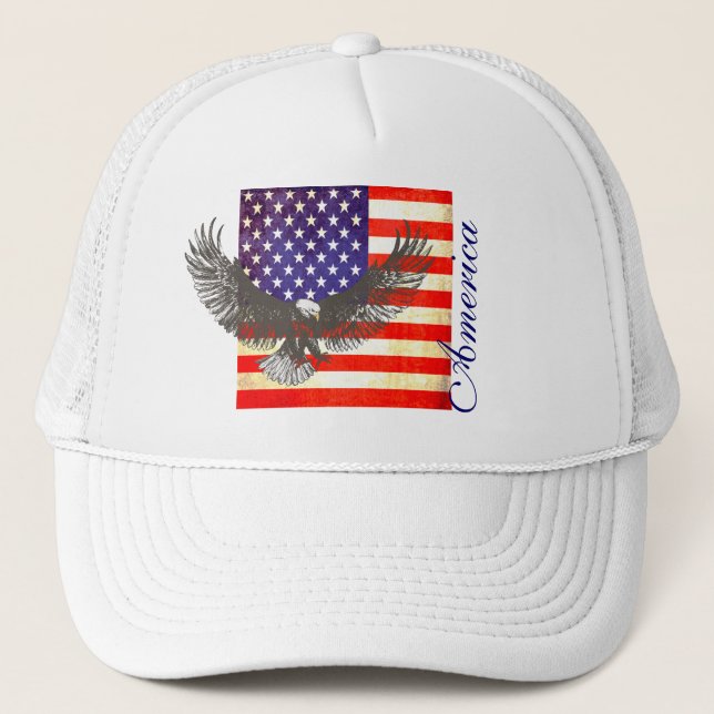 Amerikanische Flagge und Adlerhut Truckerkappe (Vorderseite)
