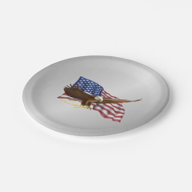 Amerikanische Flagge und Adlersilber Pappteller (Schrägansicht)