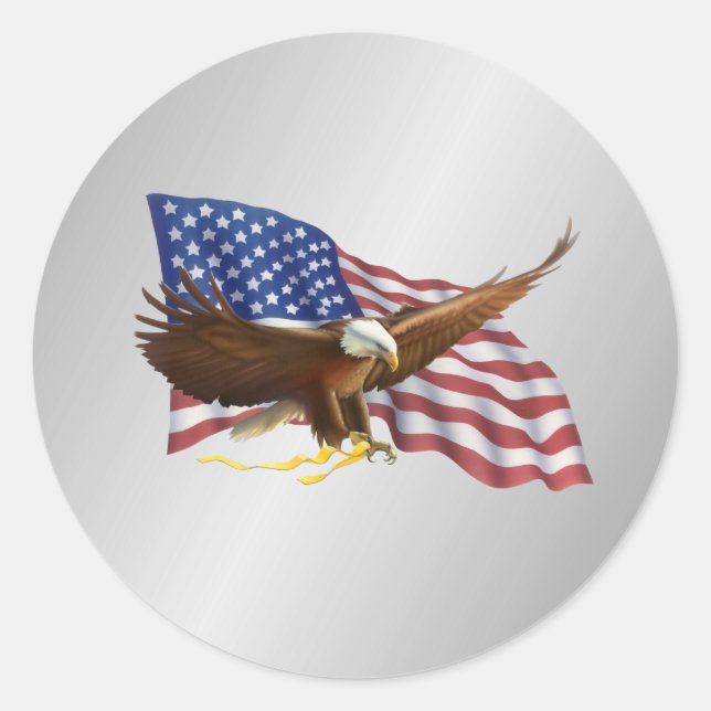 Amerikanische Flagge und Adlersilber Runder Aufkleber (Vorderseite)