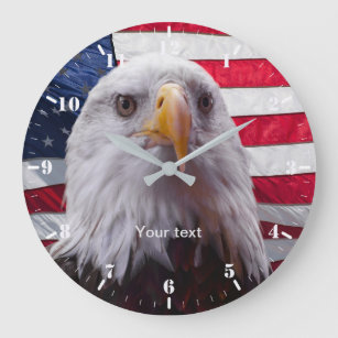 Amerikanische Flagge und Bald Eagle Patriotic Große Wanduhr